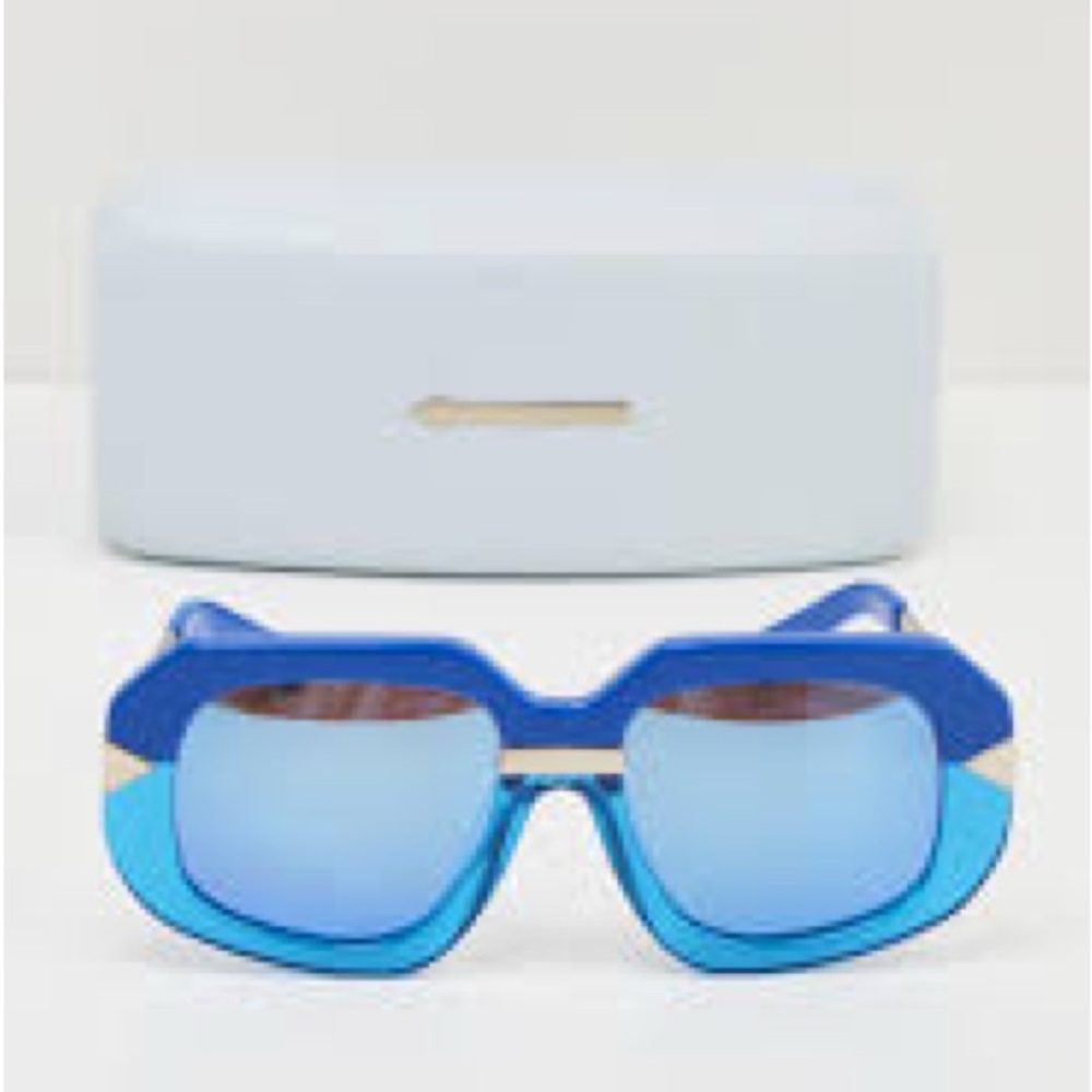 Karen Walker Hollywood Creeper Blue Mirror Poolside Sunglasses + Case